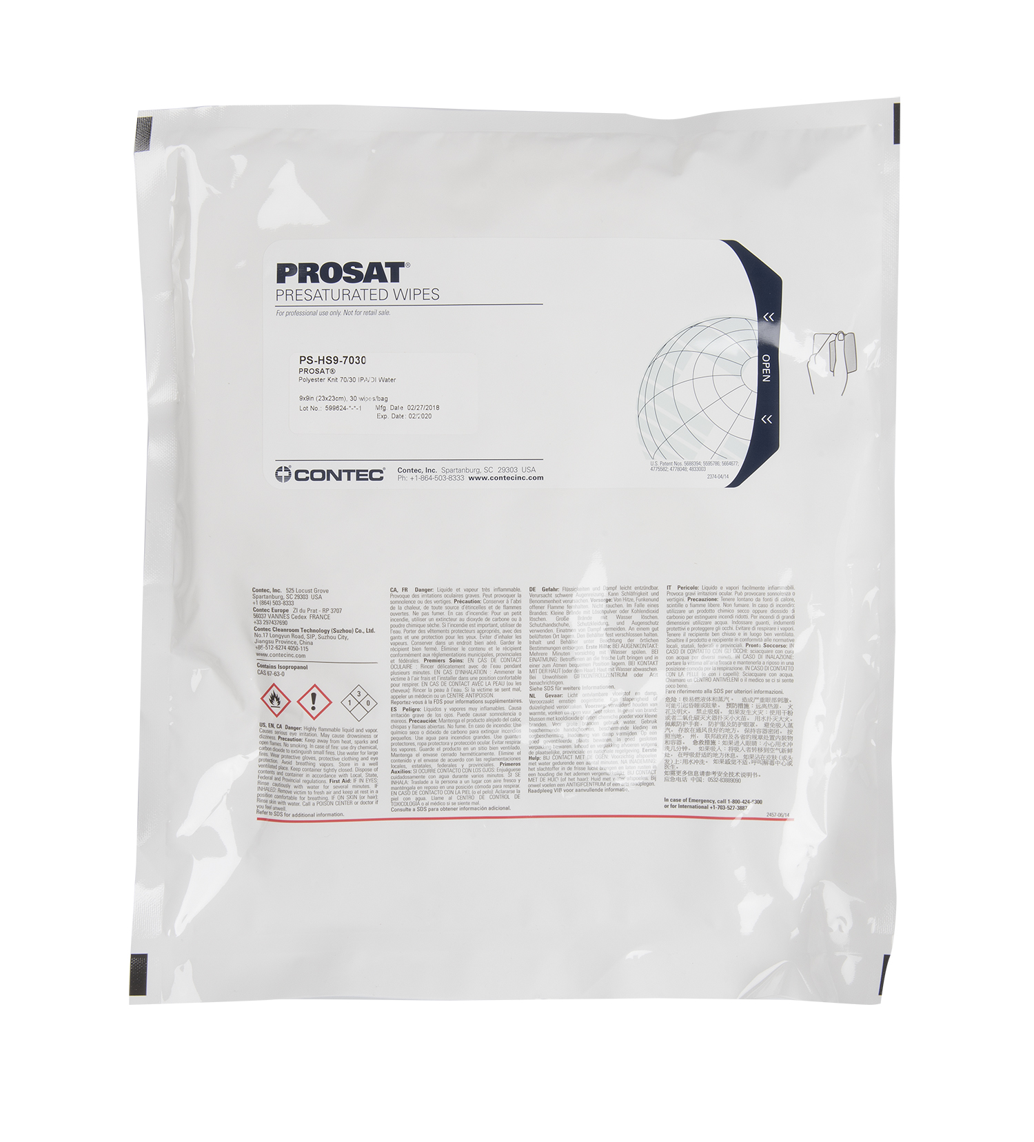 Polynit Heatseal Wipe Presat. 70% IPA, 30% WFI, 9" x 9", Presaturated Polyester Wipers