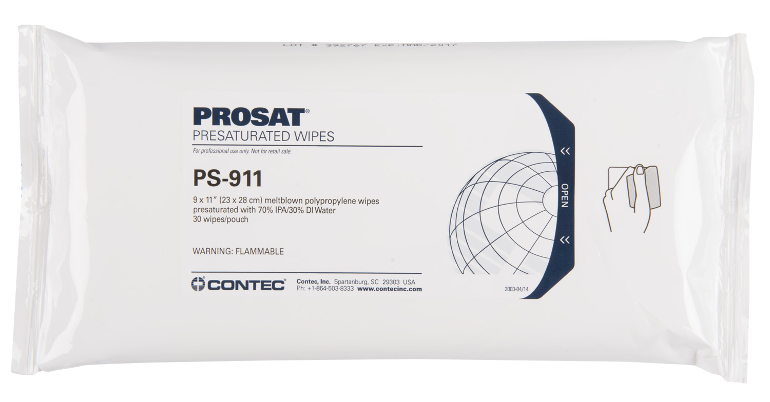 PROSAT Wipe, Presat. 70% IPA, 30% DI Water, 9" x 11", Presaturated Polypro Wipers